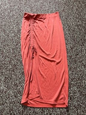 Ruched Side Midi Skirt in Terracotta Red - Women